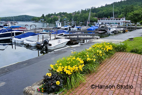 Sunapee Harbor, NH - Yellow Flowers and Boats